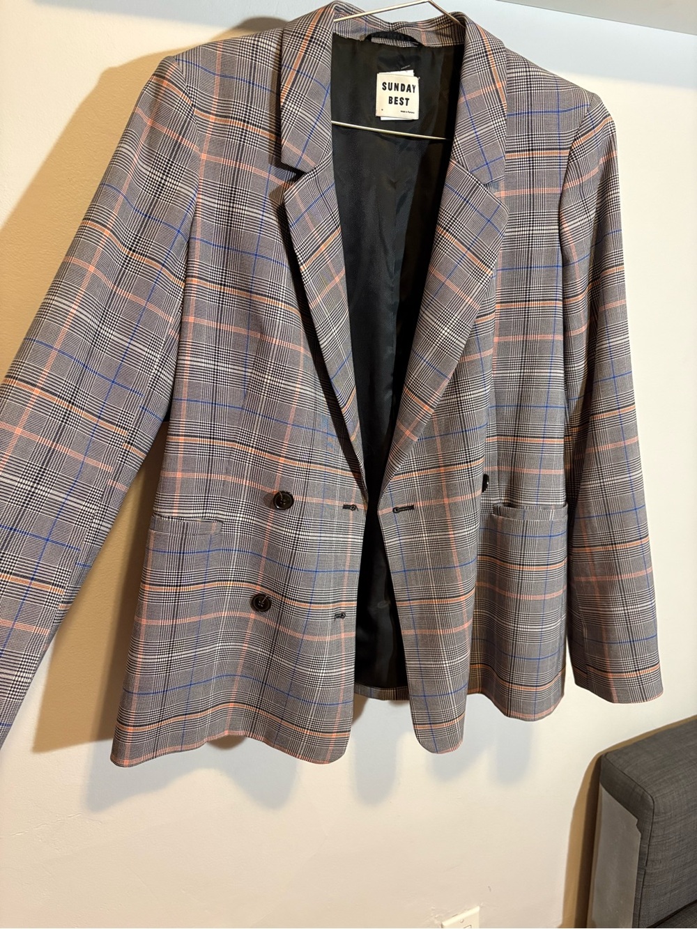 Sunday Best Gray Plaid Blazer with Blue & Tan Windowpane